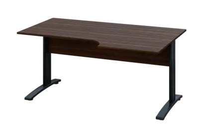 ERK 28 - 166 stůl kancelářský, rohový, pravý, kovová podnož černá, deska 25 mm, široký 1600 mm, ořech královský